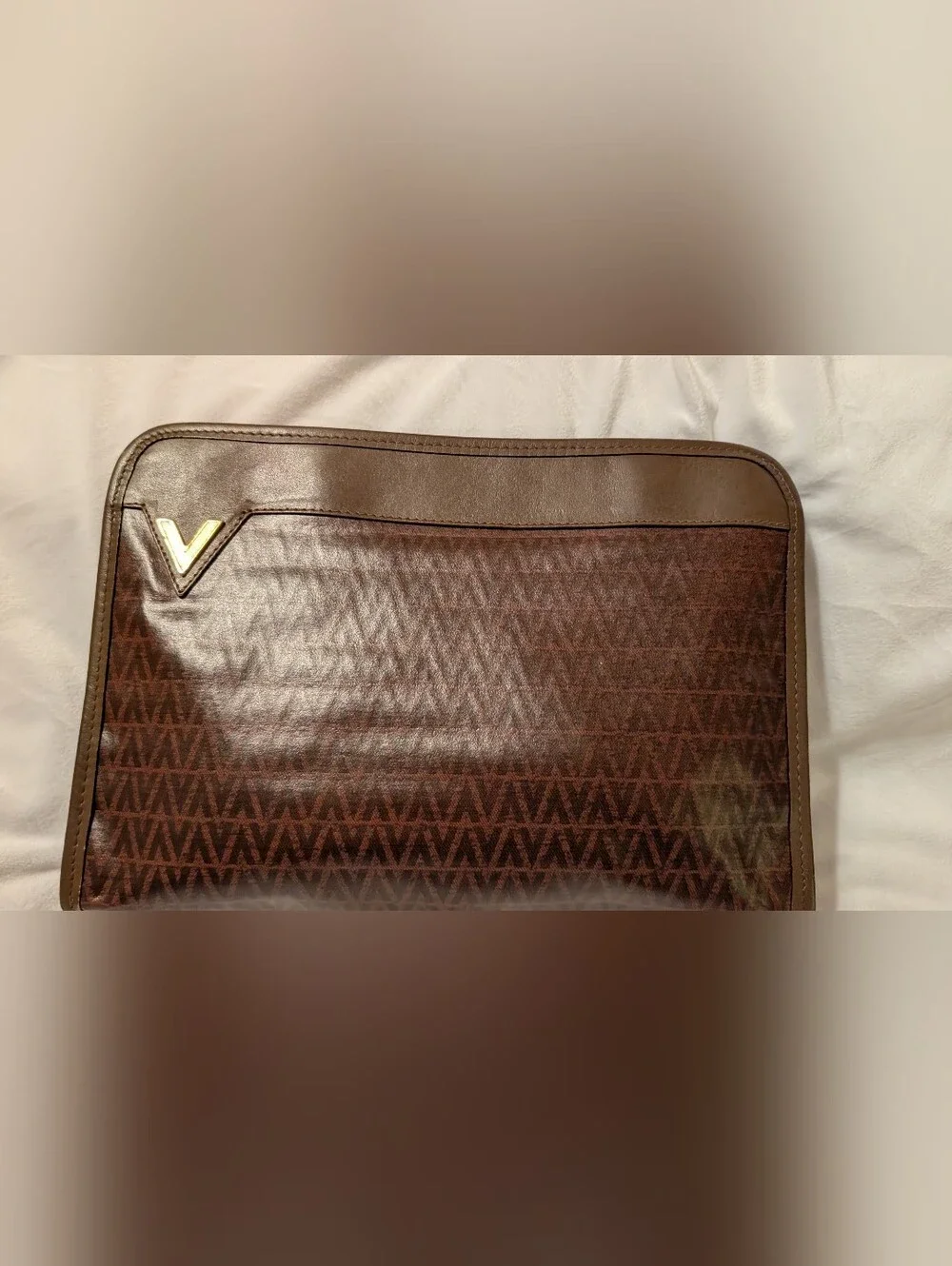 MARIO VALENTINO Coated Canvas Medium Clutch Bag Brown GUC
